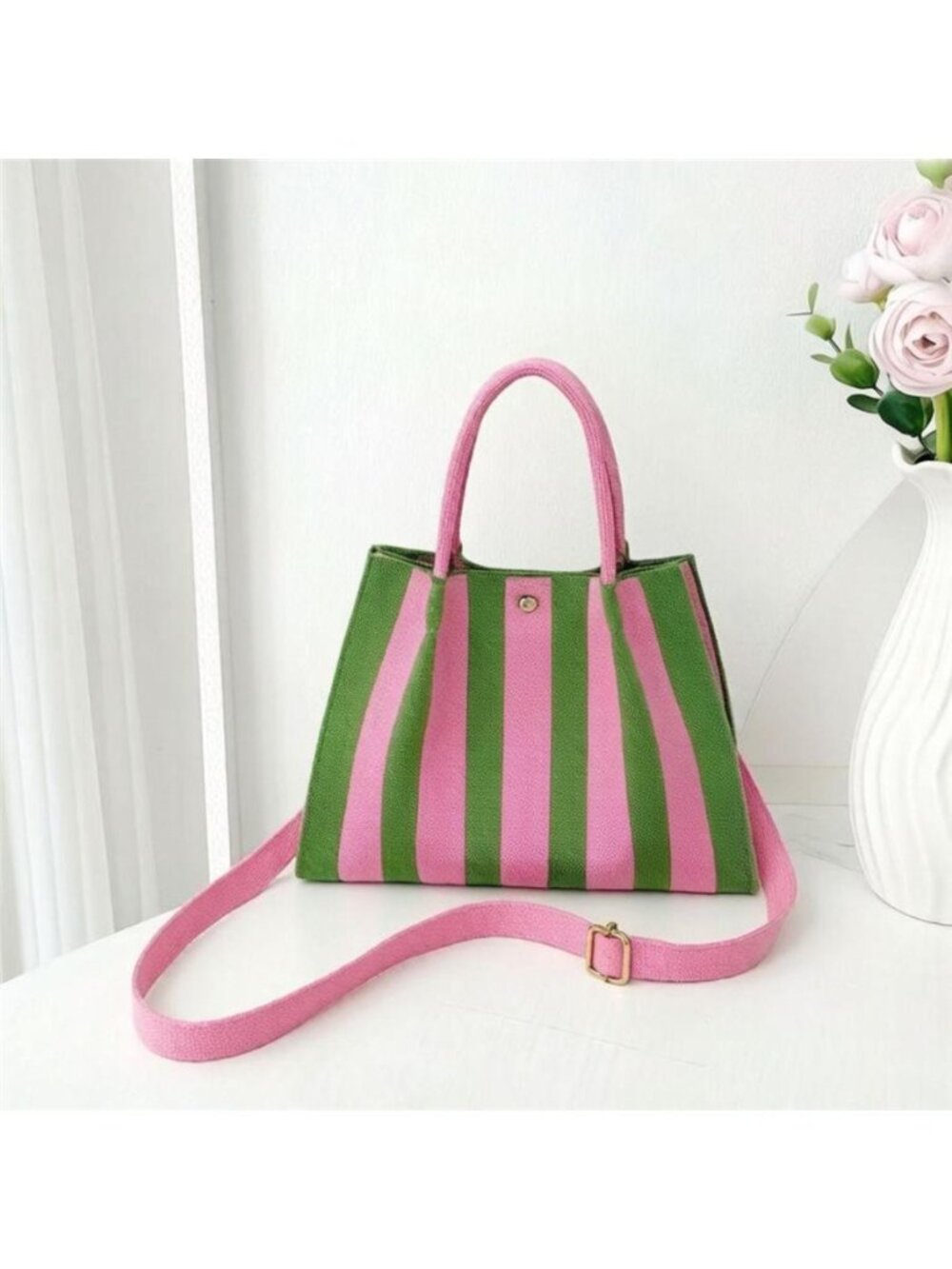Striped Adjustable Strap Crossbody Bag